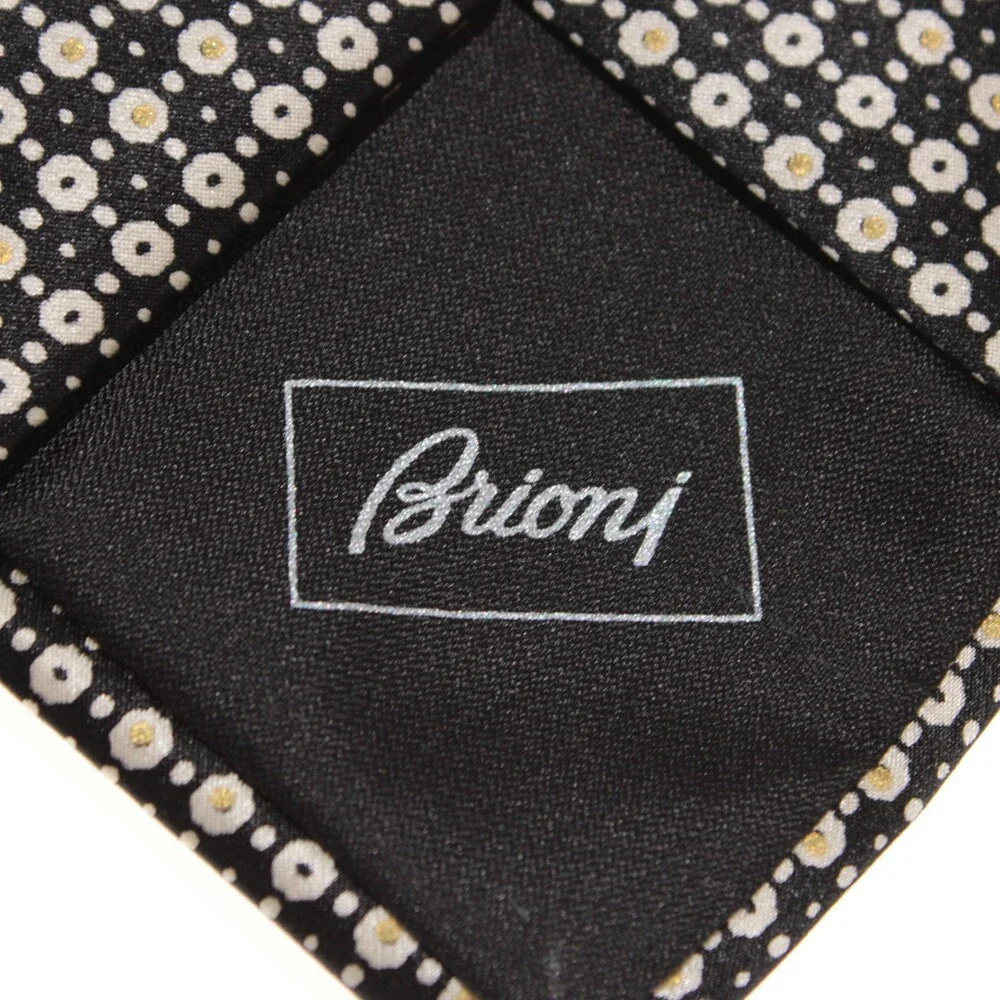 Brioni NWOT Neck Tie in Black with White Mini Floral Print 100% Silk